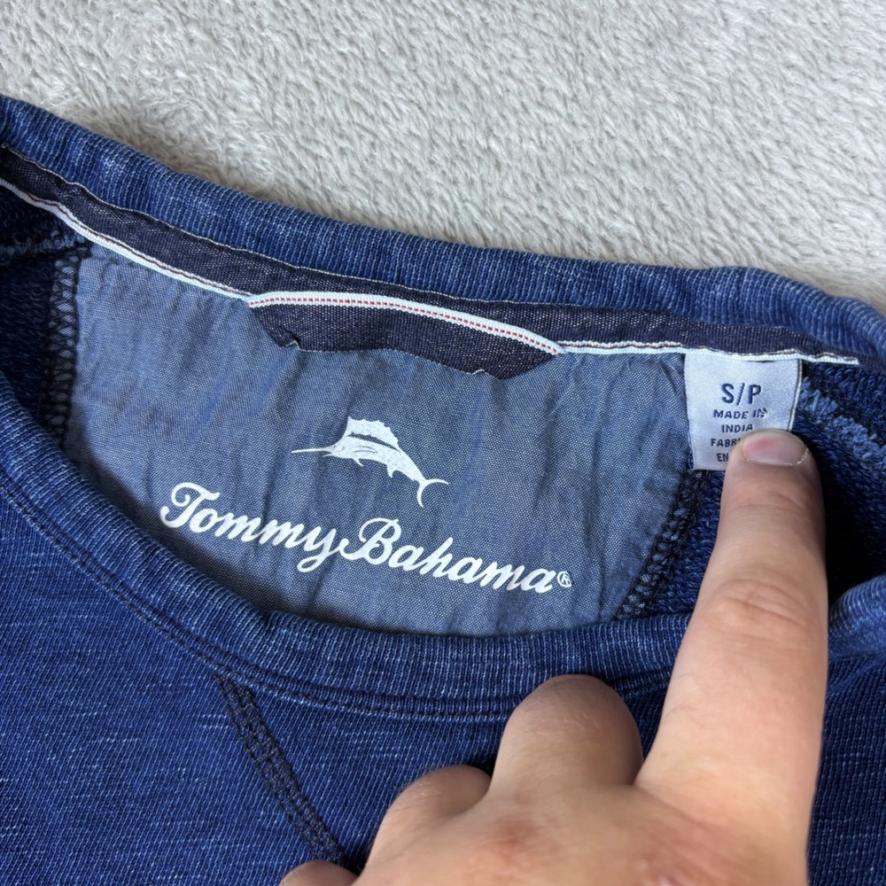 Tommy Bahama Sweater Mens S Indigo Raglan Pullover Blue Faded Cotton Sweatshirt - Picture 3 of 8
